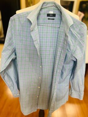 Hugo Boss Mint Green & Light Blue Windowpane Button-Down Shirt